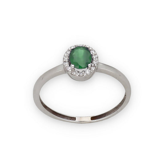 Anillo Lady en Oro Blanco 18k con Diamantes y Esmeralda