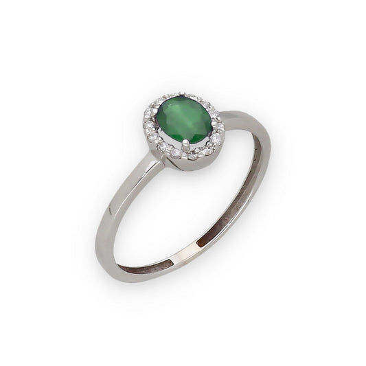 Anillo Lady en Oro Blanco 18k con Diamantes y Esmeralda