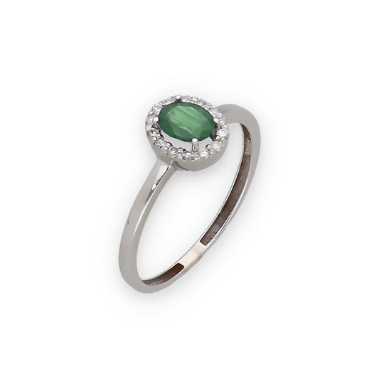 Anillo Lady en Oro Blanco 18k con Diamantes y Esmeralda