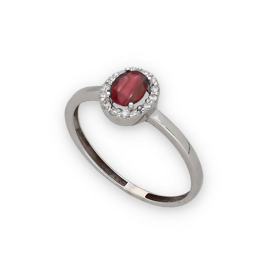 Anillo Lady en Oro Blanco 18k con Diamantes y Rubí