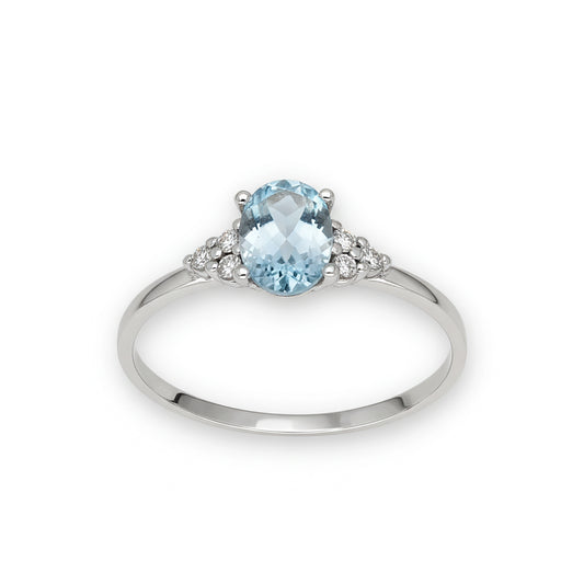 Anillo Gilda Oro Blanco 18k con Topacio Azul y Diamantes