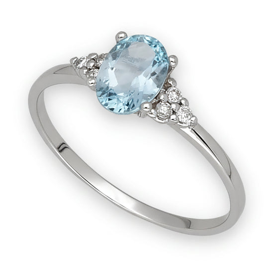 Anillo Gilda Oro Blanco 18k con Topacio Azul y Diamantes