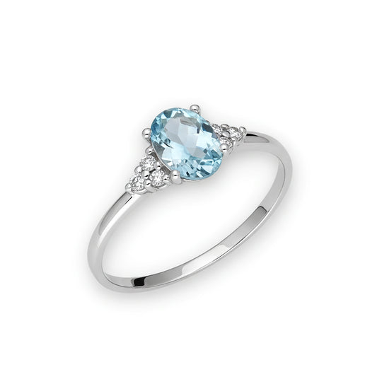 Anillo Gilda Oro Blanco 18k con Topacio Azul y Diamantes