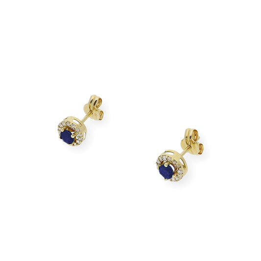 Pendientes Stella en Oro de 18K con Diamantes y Zafiro