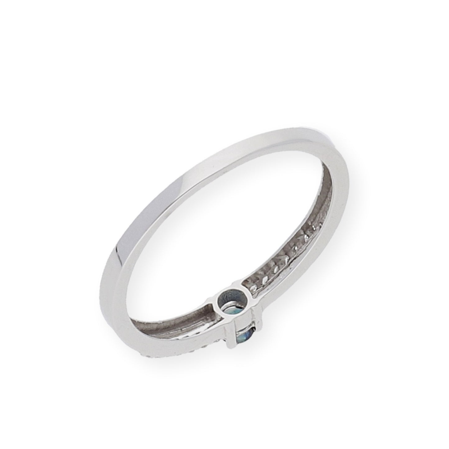 Anillo Corona en Oro Blanco 18K con Diamantes y Zafiro