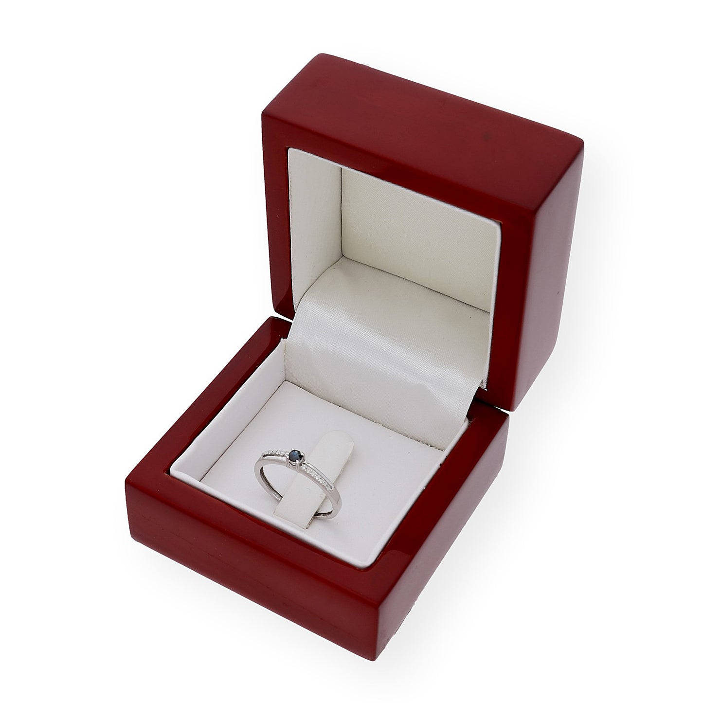 Anillo Corona en Oro Blanco 18K con Diamantes y Zafiro