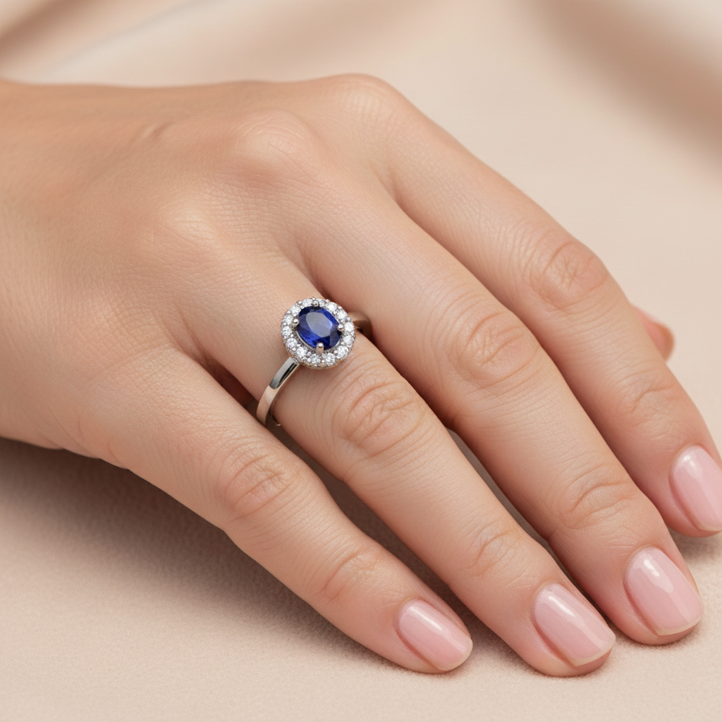 Anillo Lady en Oro Blanco 18k con Diamantes y Zafiros