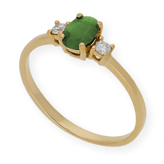 Anillo Mia Oro 18 k con Diamantes y Esmeralda