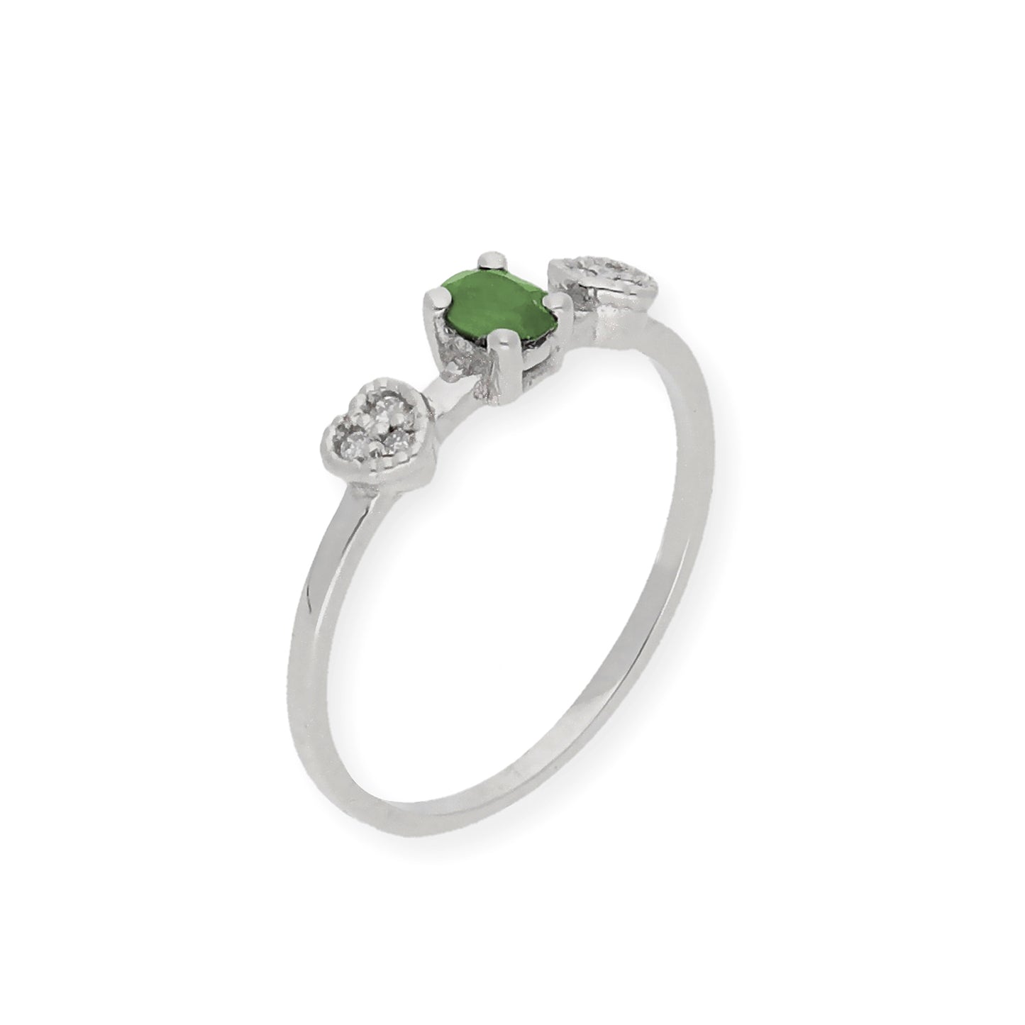 Anillo Elsa Oro Blanco 18K con Esmeralda y Diamantes