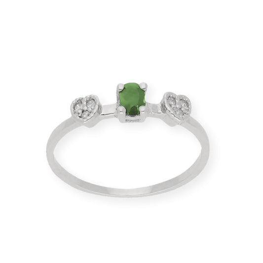 Anillo Elsa Oro Blanco 18K con Esmeralda y Diamantes