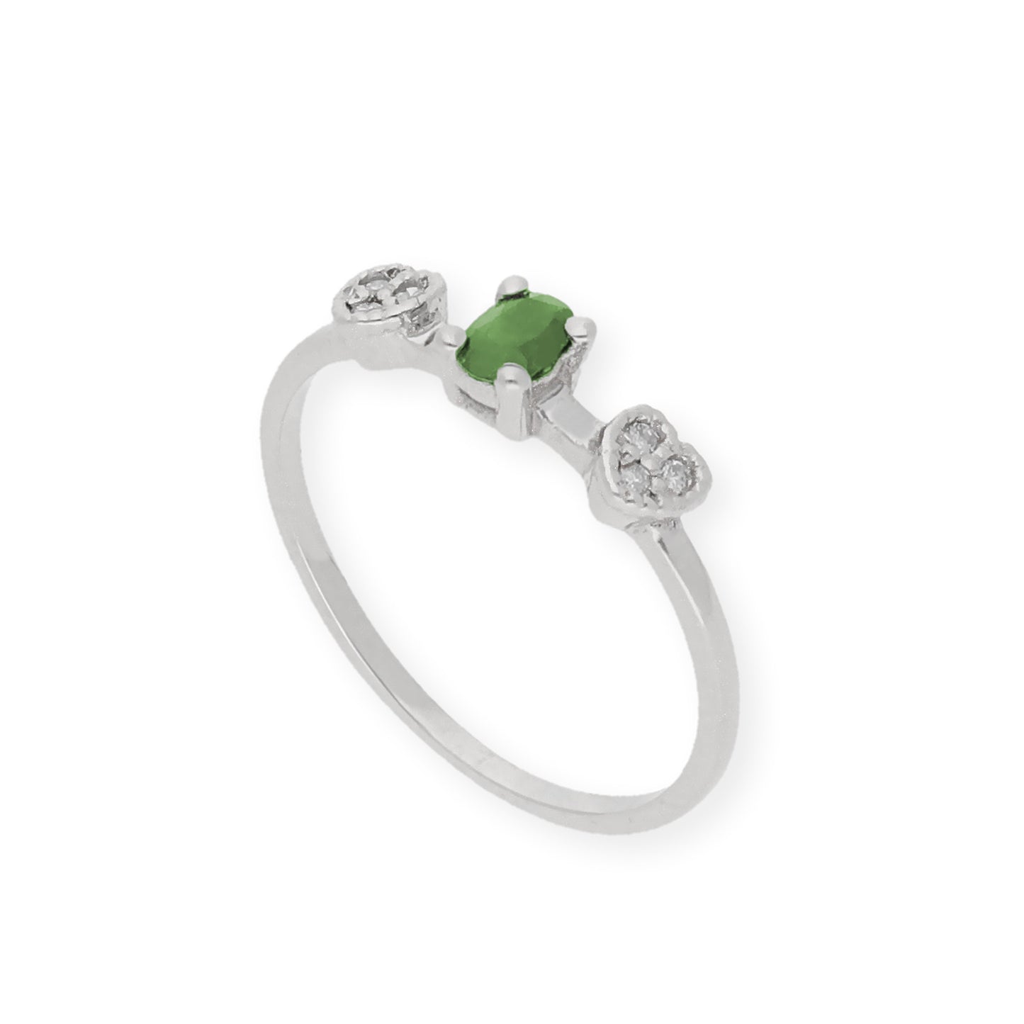 Anillo Elsa Oro Blanco 18K con Esmeralda y Diamantes