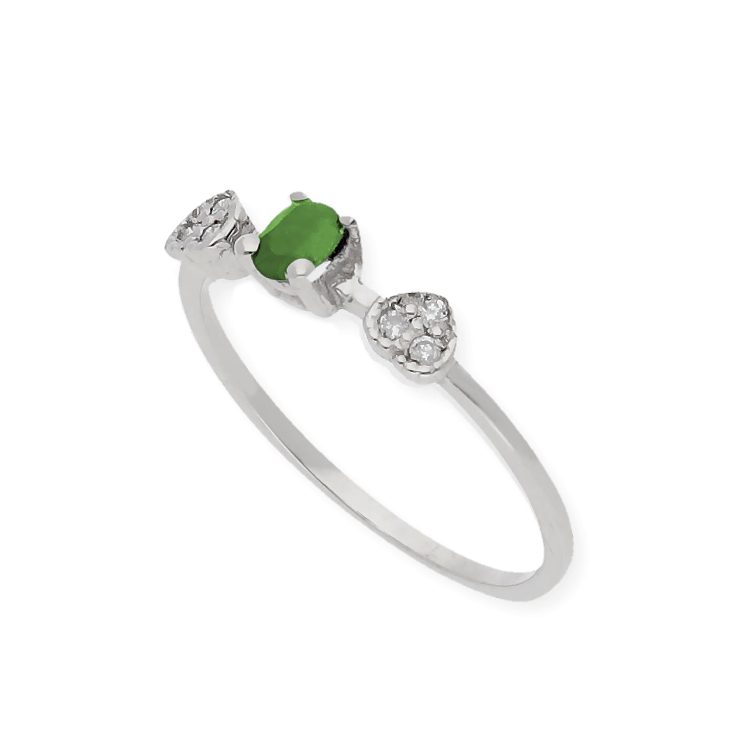 Anillo Elsa Oro Blanco 18K con Esmeralda y Diamantes