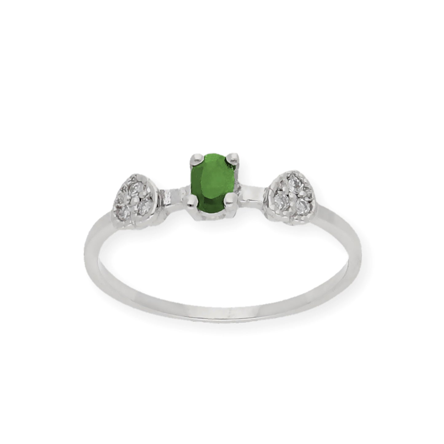 Anillo Elsa Oro Blanco 18K con Esmeralda y Diamantes