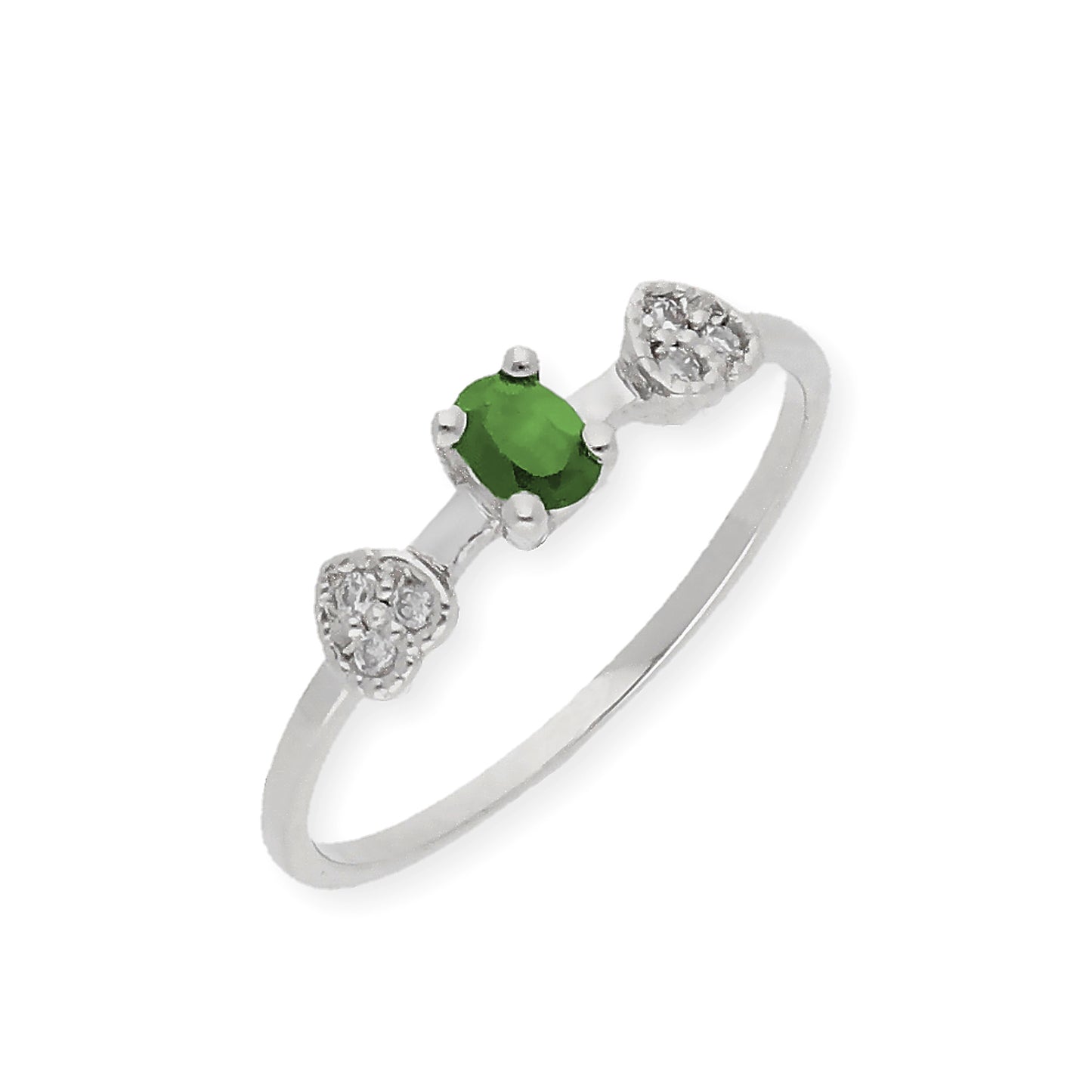 Anillo Elsa Oro Blanco 18K con Esmeralda y Diamantes