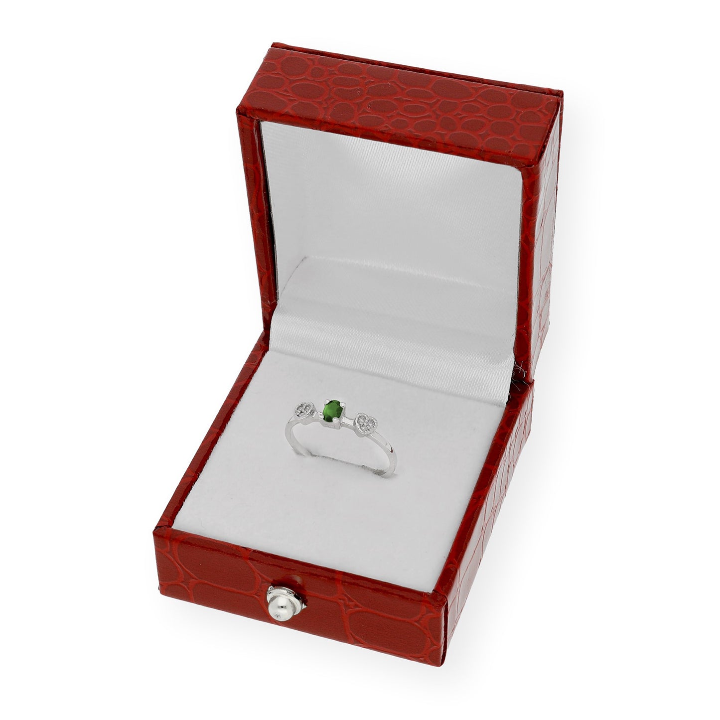 Anillo Elsa Oro Blanco 18K con Esmeralda y Diamantes
