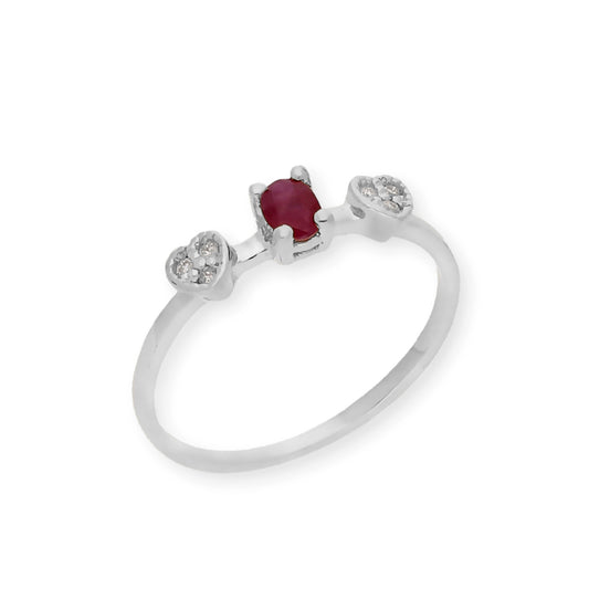 Anillo Elsa Oro Blanco 18K con Rubí y Diamantes