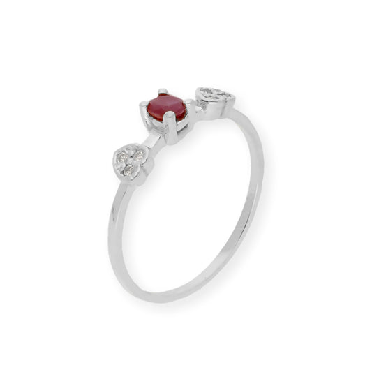 Anillo Elsa Oro Blanco 18K con Rubí y Diamantes