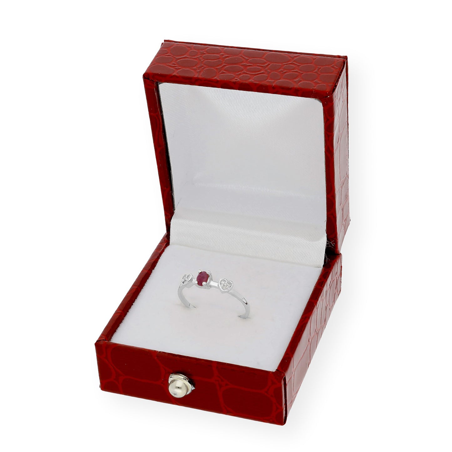 Anillo Elsa Oro Blanco 18K con Rubí y Diamantes