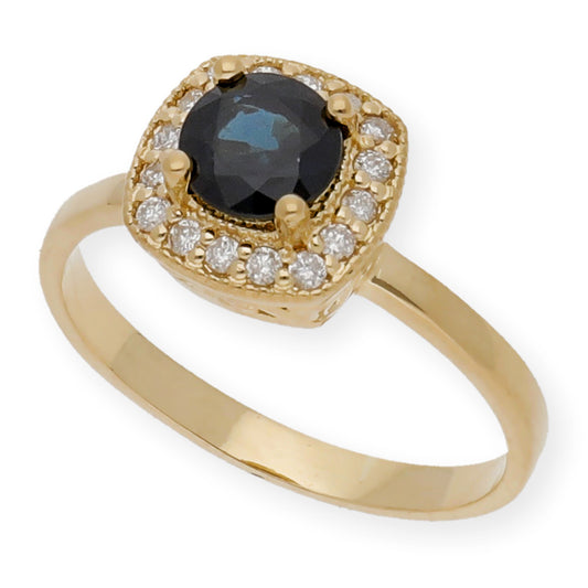 Anillo Isabella Oro 18K con Zafiro y Orla de Diamantes