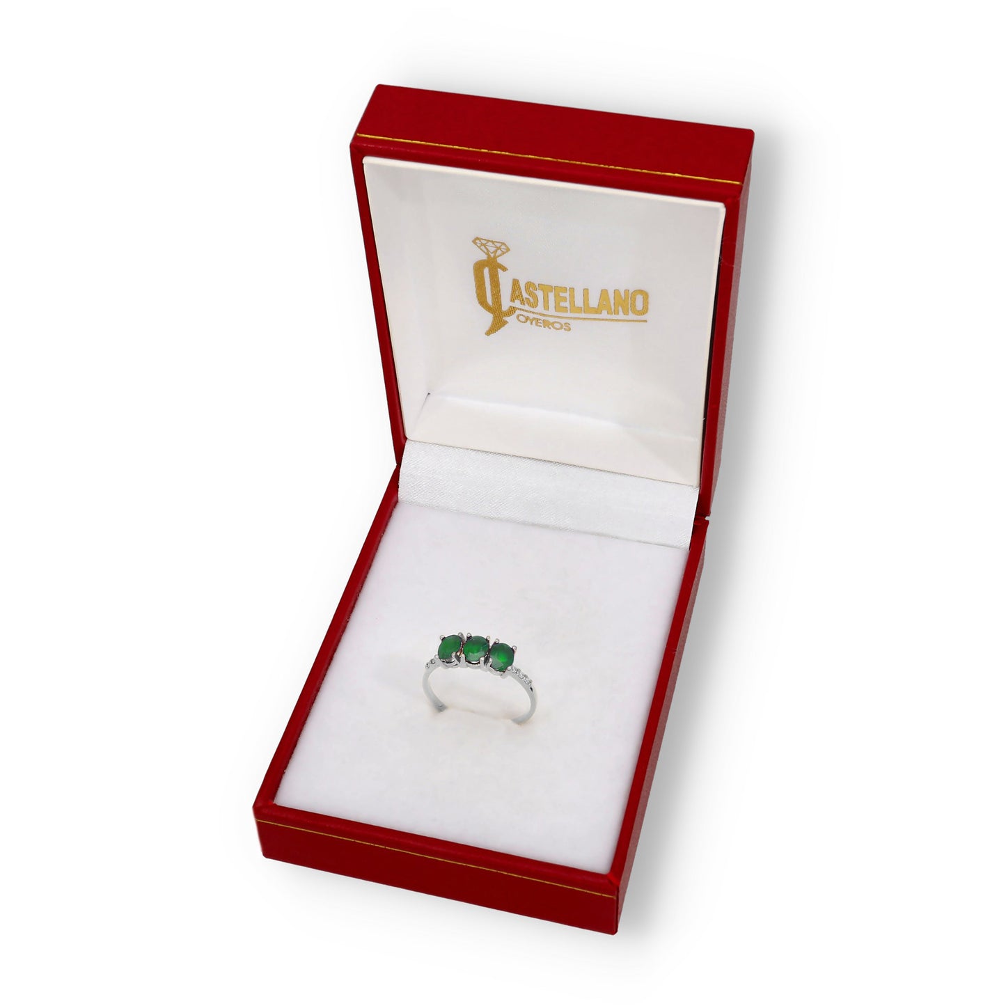 Anillo Lumina en Oro Blanco 18K con Esmeralda y Diamantes
