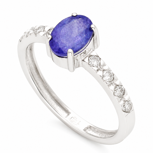 Anillo Oro Blanco 18k con Tanzanita y Diamantes Modelo Rosemary