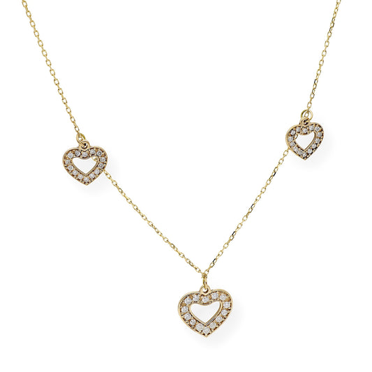 Collar con Colgantes de Corazón en Oro y Diamante