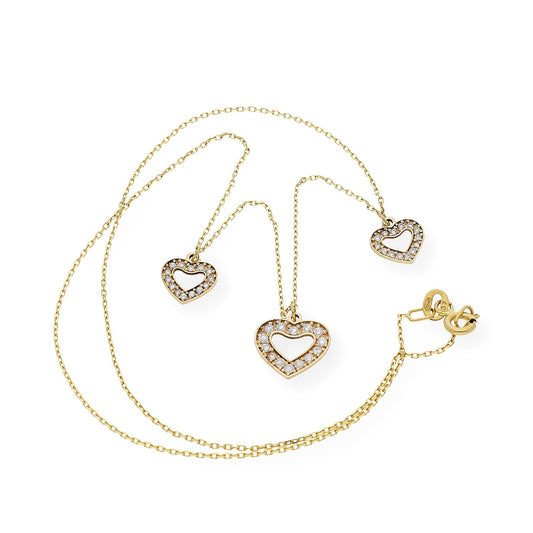 Collar con Colgantes de Corazón en Oro y Diamante