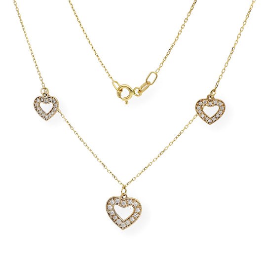 Collar con Colgantes de Corazón en Oro y Diamante