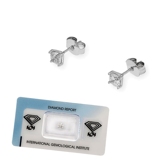 Pendientes de Compromiso con Diamantes Certificados y Oro Blanco 18k 4 Garras