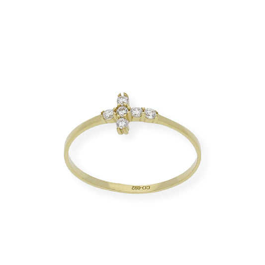 Anillo Cruz pequeña en Oro 18k y Circonitas