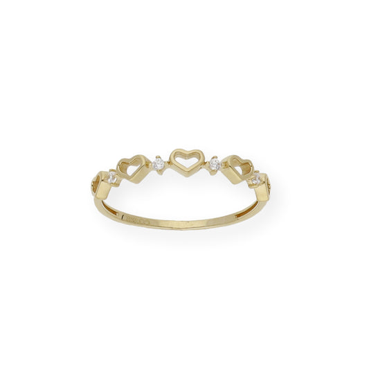 Anillo Corazones Calados en Oro 18k y Circonitas