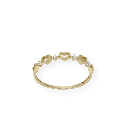 Anillo Corazones Calados en Oro 18k y Circonitas