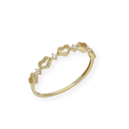 Anillo Corazones Calados en Oro 18k y Circonitas