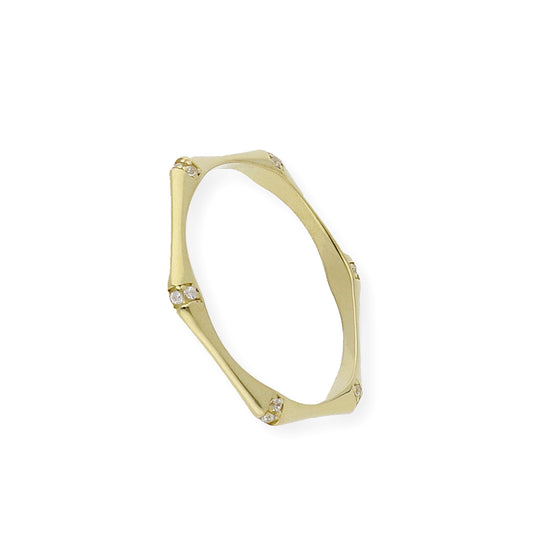 Anillo Hexágono en Oro 18k y Circonitas