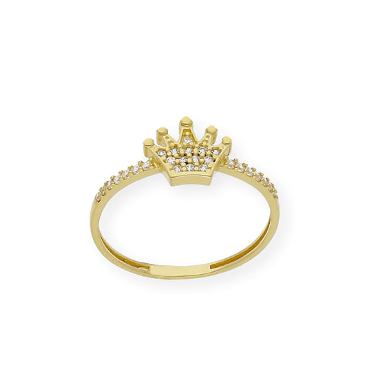 Anillo Corona en Oro 18k y Circonitas