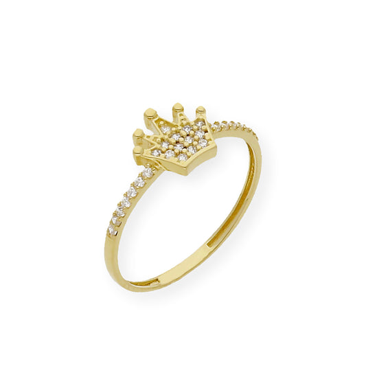 Anillo Corona en Oro 18k y Circonitas