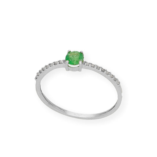 Anillo de Oro Blanco y Diamantes con Esmeraldas Modelo Cyria