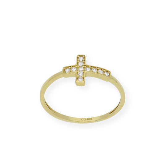 Anillo Cruz Grande en Oro 18k y Circonitas