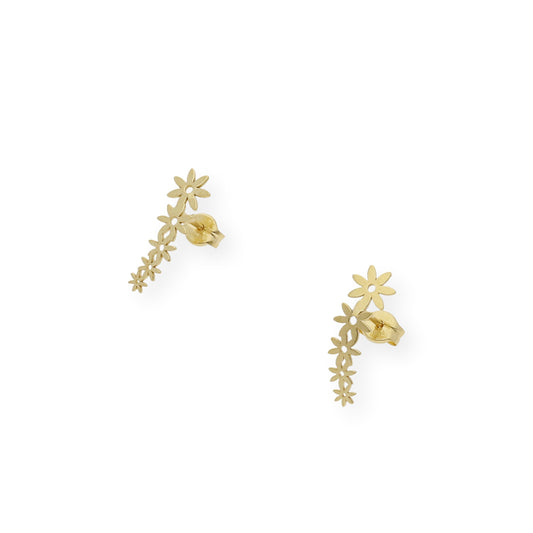 Pendientes Trepador con Diseño de Flores en Oro 18k
