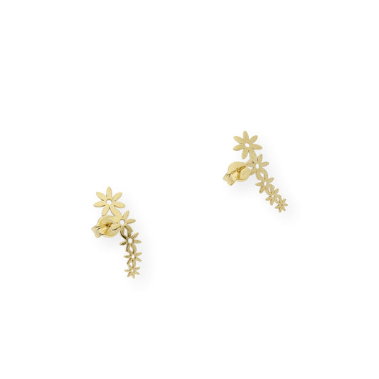 Pendientes Trepador con Diseño de Flores en Oro 18k