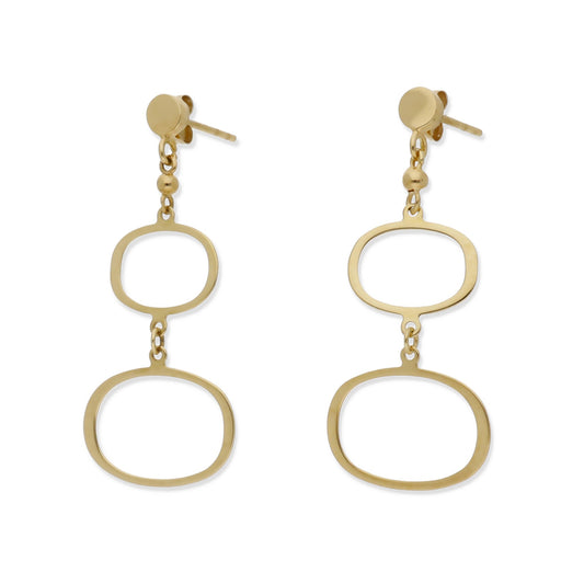 Pendientes Doble Círculo Ovalado en Oro de Ley 18K