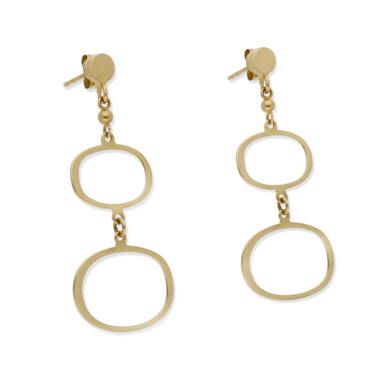 Pendientes Doble Círculo Ovalado en Oro de Ley 18K