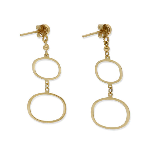 Pendientes Doble Círculo Ovalado en Oro de Ley 18K