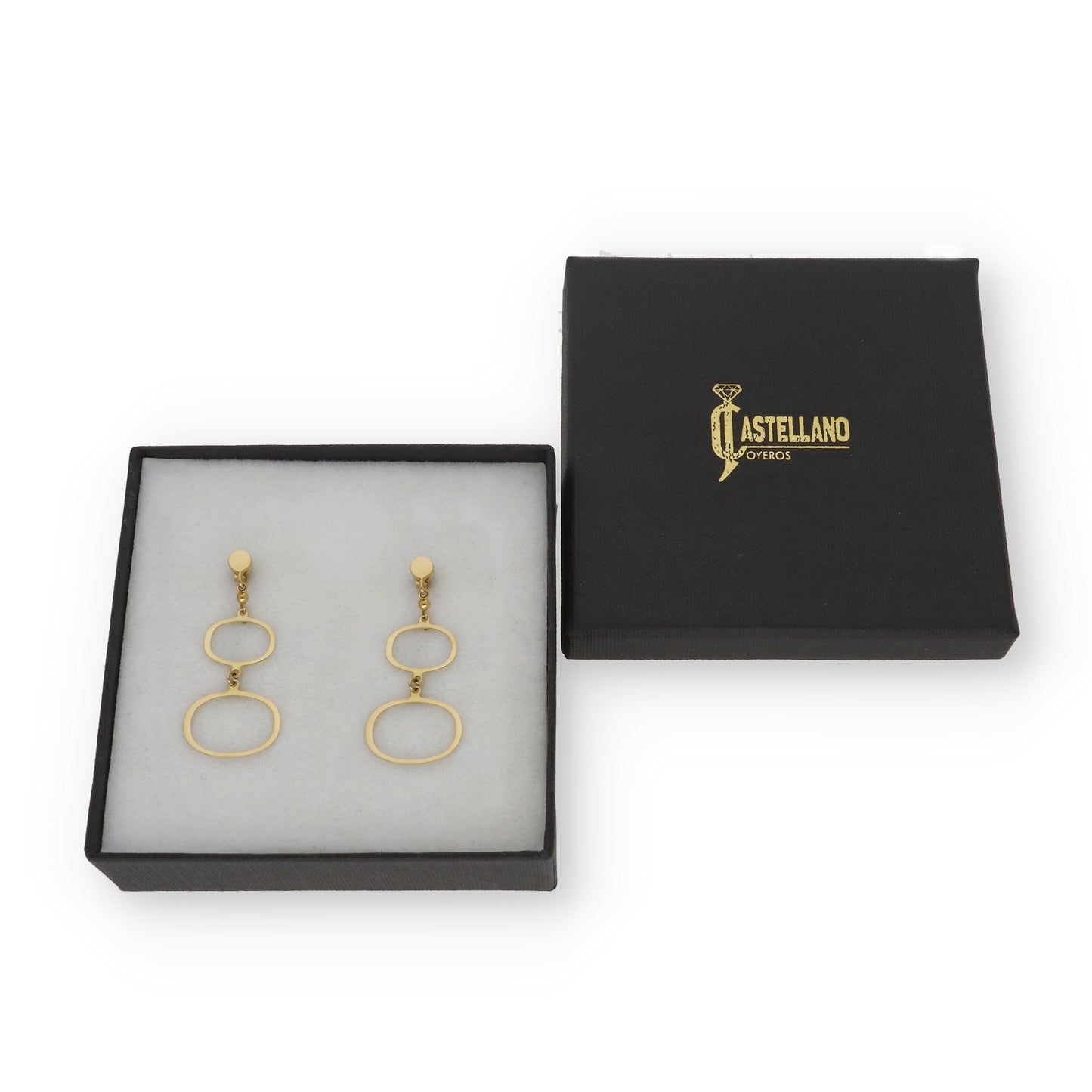 Pendientes Doble Círculo Ovalado en Oro de Ley 18K