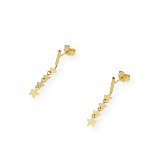 Pendientes de Barra y Estrellas en Oro 18k