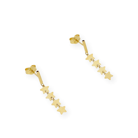 Pendientes de Barra y Estrellas en Oro 18k