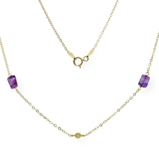 Collar con Amatistas y Diamantes en Oro 18k