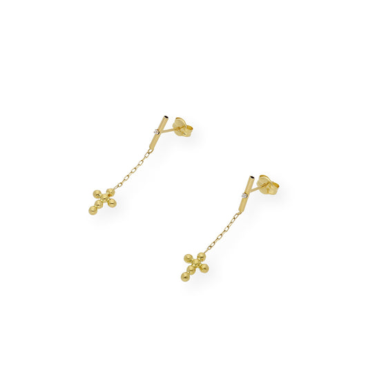 Pendientes Largos y Diseño de Cruz en Oro 18k