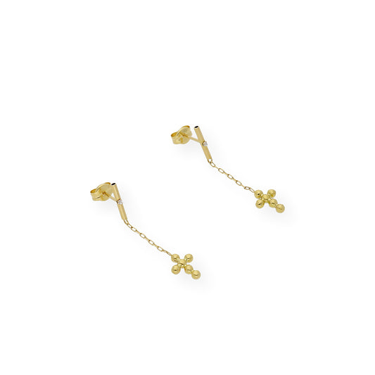 Pendientes Largos y Diseño de Cruz en Oro 18k