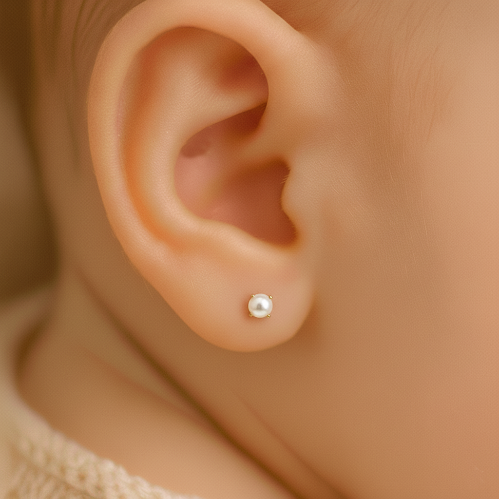 Pendientes Bebé Oro Y Perlas en Patillas de 3 MM